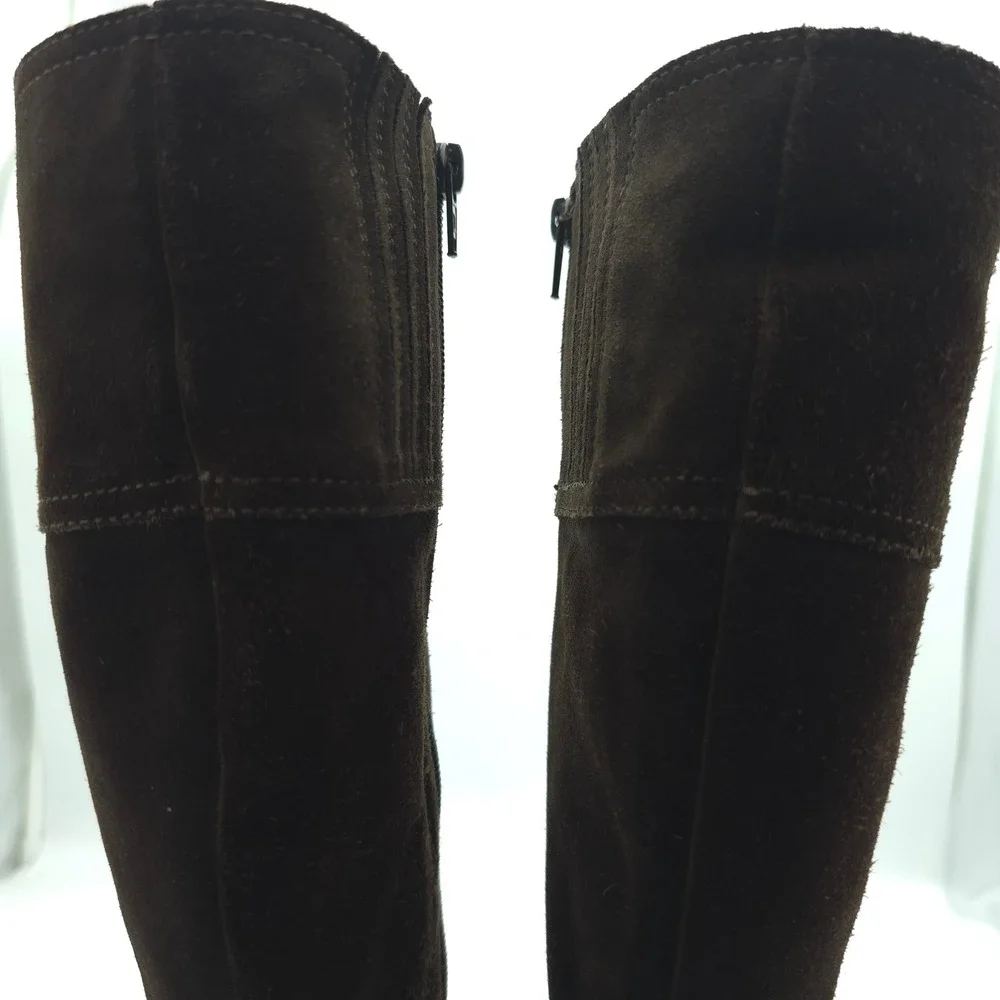 Garnet Hill Brown Suede Wedge Knee High Boots‎ 5.5 Made in Italy Zip Leather